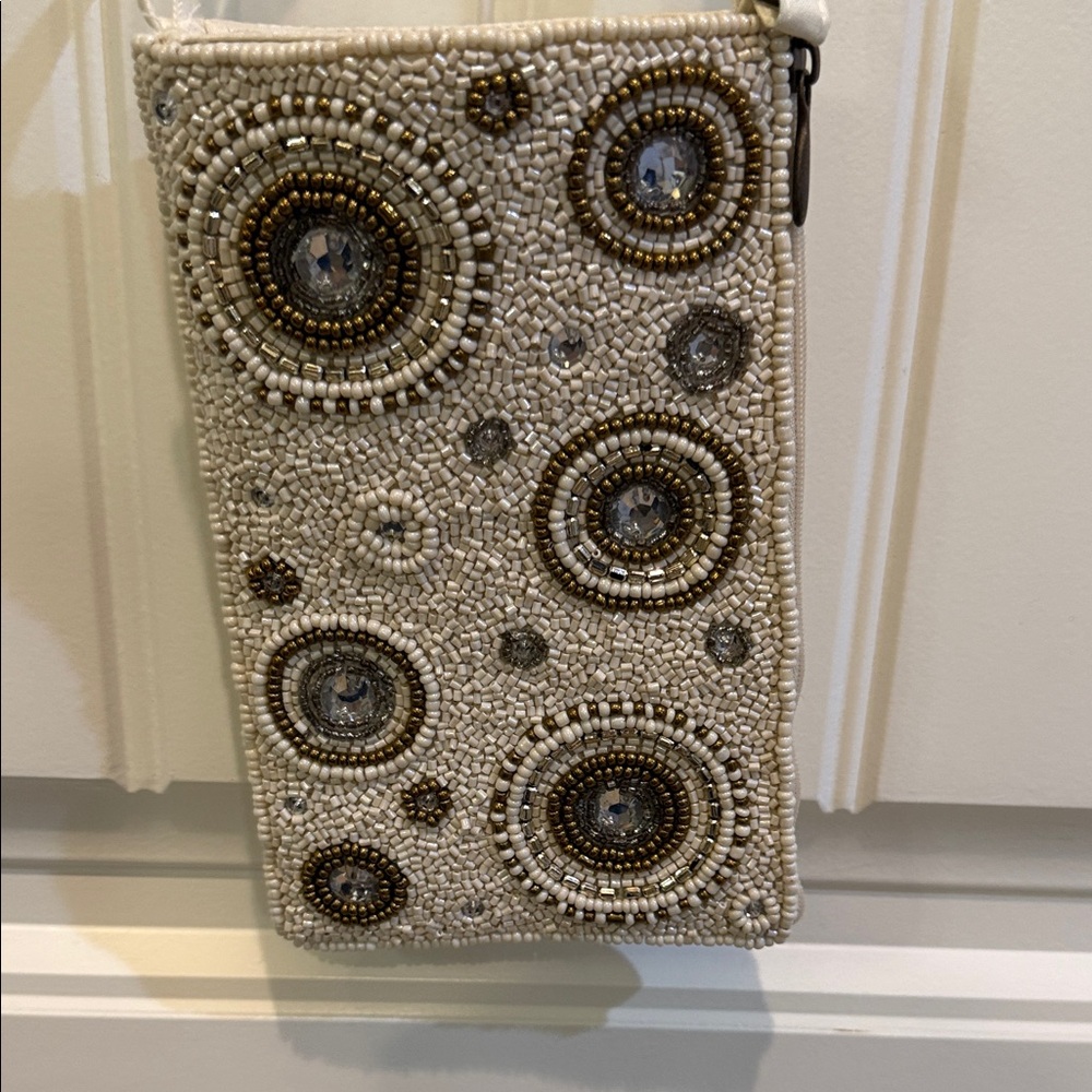Beaded Cream and Gold Crossbody Bag